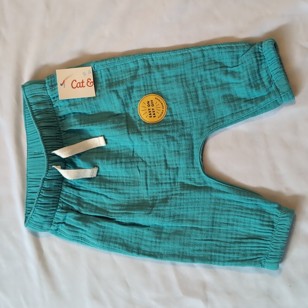 Cat & Jack breezy easy-on pant in teal blue, 3-6 months